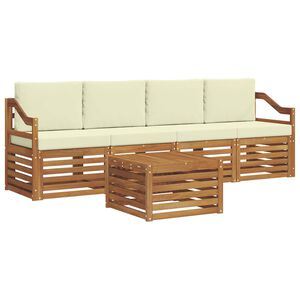 vidaXL Outdoor-Sofagarnitur 5 stk. Natur und Creme Massivholz Akazie