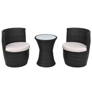 vidaXL 3-tlg. Bistro-Set mit Auflagen Poly Rattan Schwarz