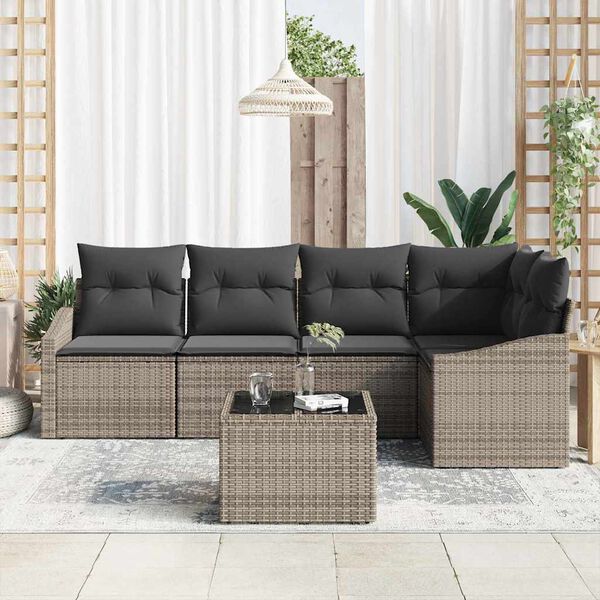 vidaXL Sofa Set mit Kissen mit Speicher 6 pcs Hellgrau Poly-Rattan