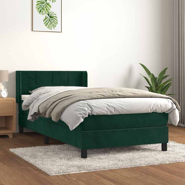 vidaXL Boxspringbett mit Matratze Dunkelgr&uuml;n 100x200 cm Samt