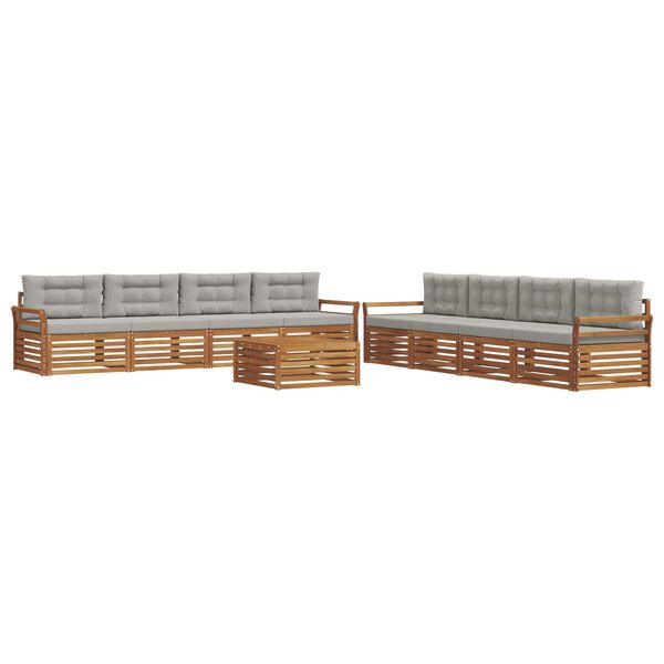 vidaXL Outdoor-Sofagarnitur mit Kissen 9 pcs Nat&uuml;rlich und Hellgrau