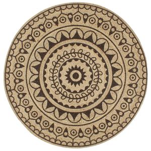 vidaXL Teppich Handgefertigt Jute mit Dunkelbraunem Aufdruck 150 cm