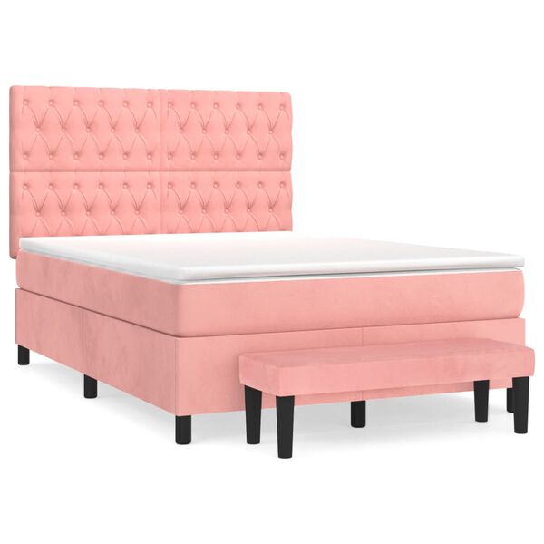 vidaXL Boxspringbett mit Matratze Rosa 140x200 cm Samt
