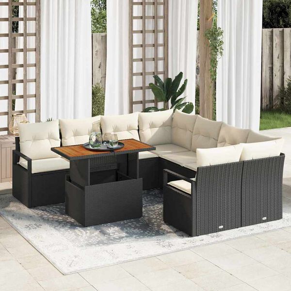 vidaXL Garten Essgruppe mit Kissen 9 pcs Schwarz und Creme