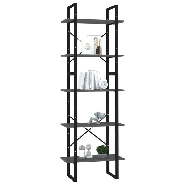 vidaXL Bücherregal 5 Fächer Grau 60x30x175 cm Holzwerkstoff