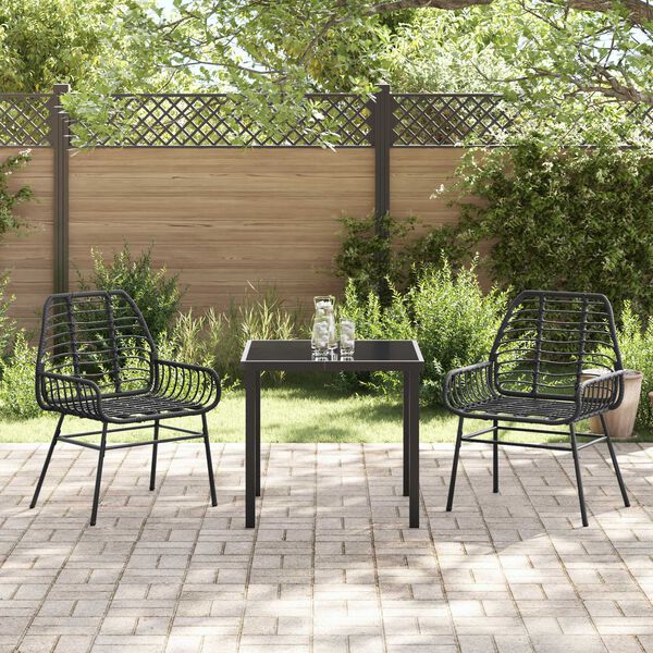 vidaXL Garten Essgruppe 3 pcs Schwarz Poly-Rattan