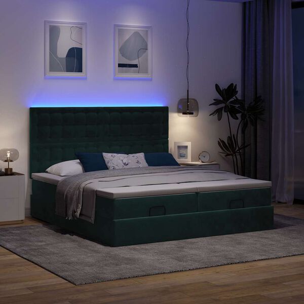 vidaXL Ottoman-Bett mit Matratzen & LEDs Dunkelgr&uuml;n 160x200 cm Samt