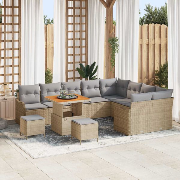 vidaXL Gartensofa-set mit Kissen 12 pcs Beige Poly-Rattan