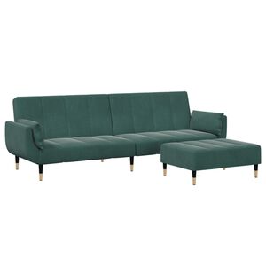 vidaXL Schlafsofa 2-Sitzer mit Fu&szlig;hocker Dunkelgr&uuml;n Samt