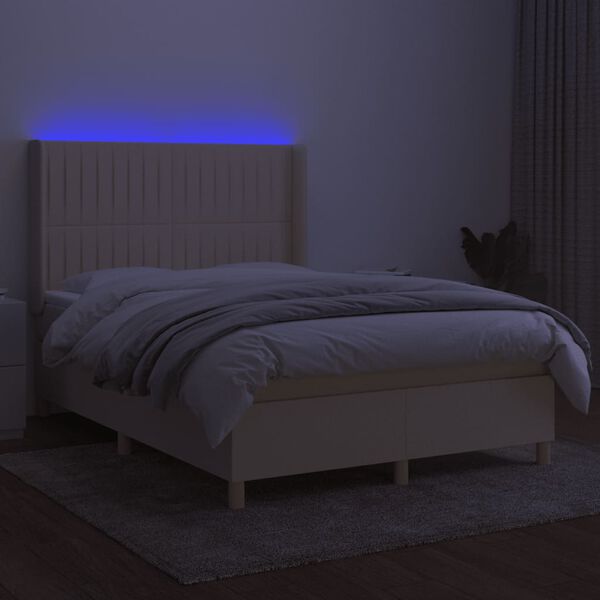 vidaXL Boxspringbett mit Matratze & LED Creme 140x200 cm Stoff
