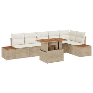 vidaXL Garten-Sofa-Set mit Speicher 7 pcs Beige Poly Rattan