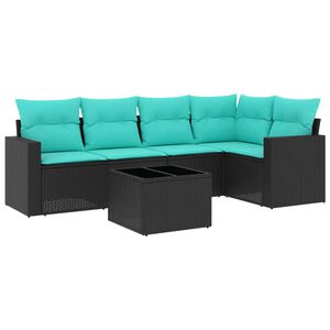 vidaXL 6-tlg. Garten-Sofagarnitur mit Kissen Schwarz Poly Rattan