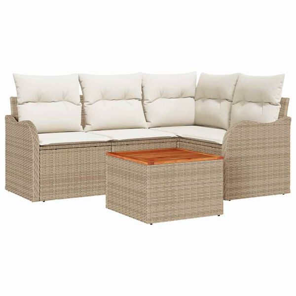 vidaXL Gartensofa-set mit Kissen 5 pcs Beige Poly-Rattan