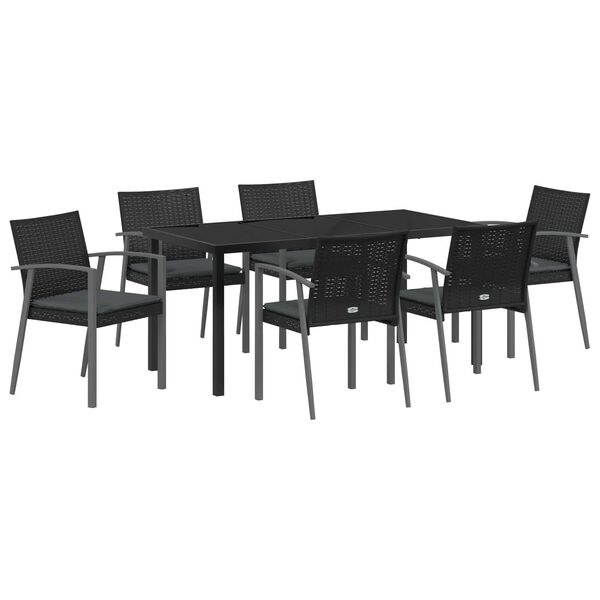 vidaXL Garten Essgruppe 7 pcs Schwarz und Grau PE-Rattan