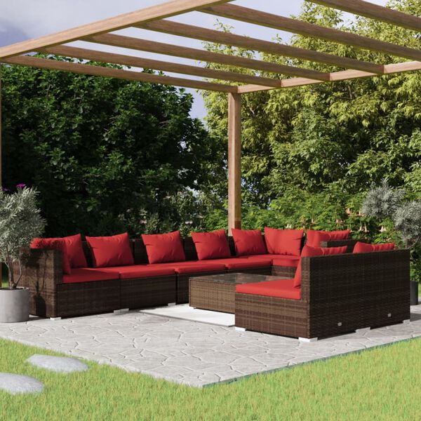 vidaXL 9-tlg. Garten-Lounge-Set mit Kissen Braun Poly Rattan