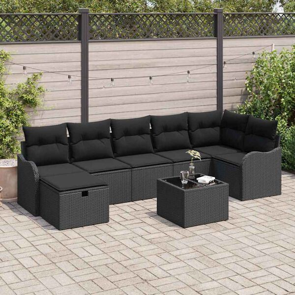vidaXL Garten-Sofa-Set mit Kissen 8 pcs Schwarz Poly Rattan