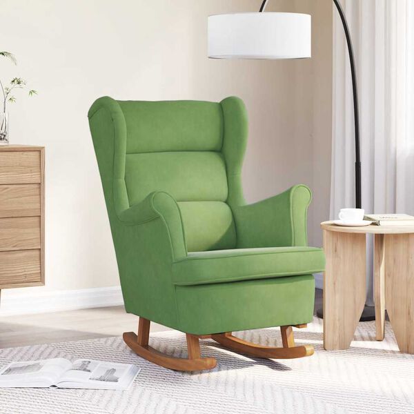 vidaXL Schaukelstuhl Ohrensessel Hellgr&uuml;n Samt und Massivholz