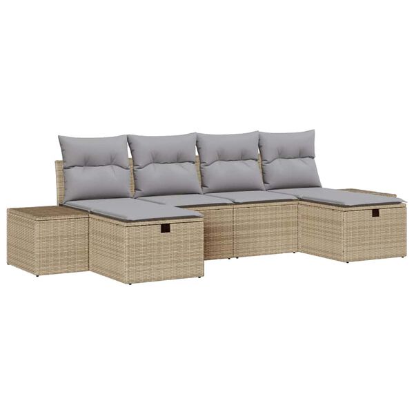 vidaXL Gartensofa-set mit Kissen 6 pcs Beige Poly-Rattan