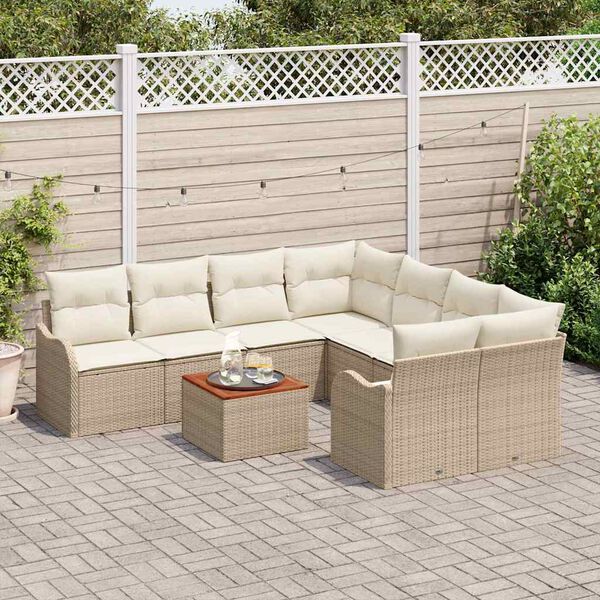 vidaXL Gartensofa-set mit Speicher 9 pcs Beige und Creme Poly-Rattan