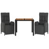 vidaXL 3-tlg. Garten-Essgruppe mit Kissen Schwarz Poly Rattan