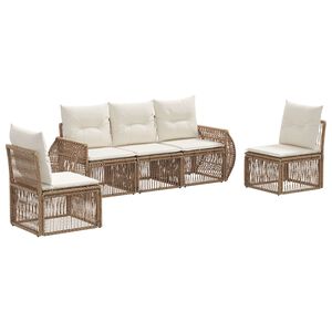 vidaXL Gartensofa-set 5 stk. Beige und Cremewei&szlig; Poly-Rattan