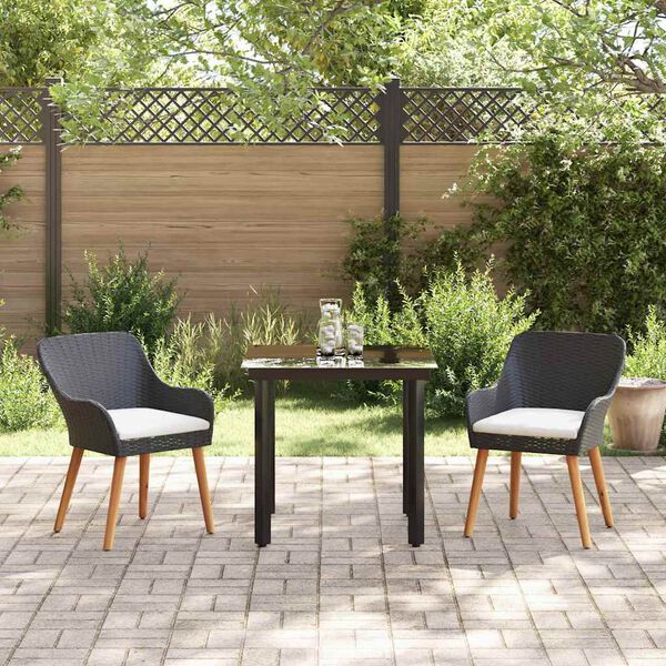 vidaXL Garten Essgruppe mit Kissen 3 pcs Schwarz Poly-Rattan