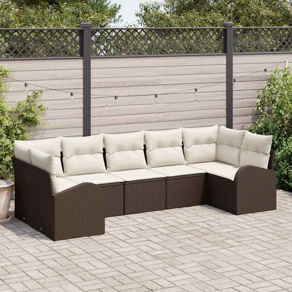 vidaXL Gartensofa-set mit Kissen 7 pcs Braun Poly Rattan