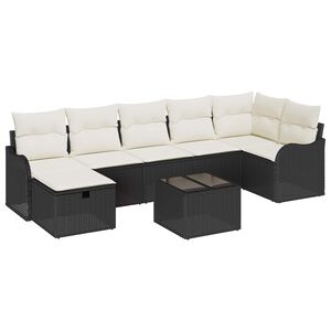 vidaXL Sofa Set 8 Stk. 7-Sitzanzahl Schwarz und Creme Poly-Rattan