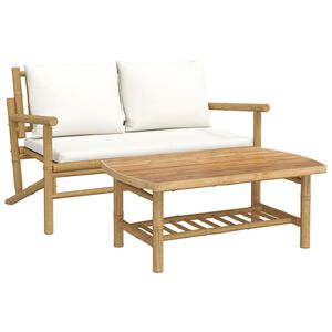 vidaXL 2-tlg. Garten-Lounge-Set mit Cremewei&szlig;en Kissen Bambus