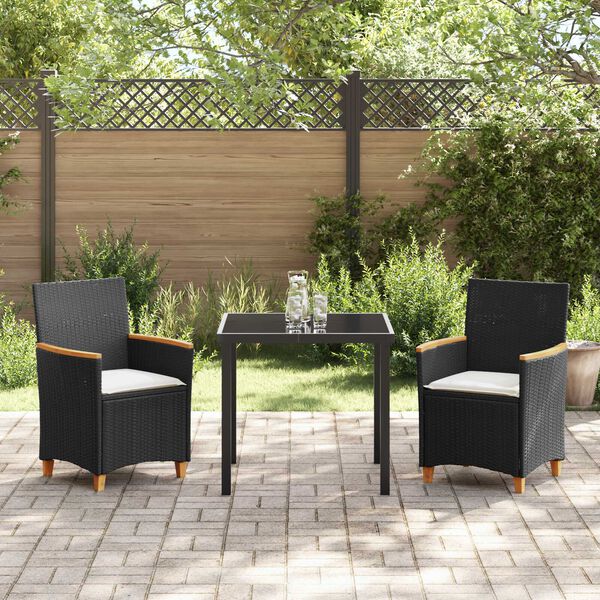 vidaXL Garten Essgruppe 3 pcs Schwarz Poly-Rattan