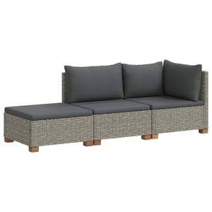 vidaXL 3 Stk. Rattan-Lounge-Set mit Kissen GENDT Naturrattan Kubu Grau
