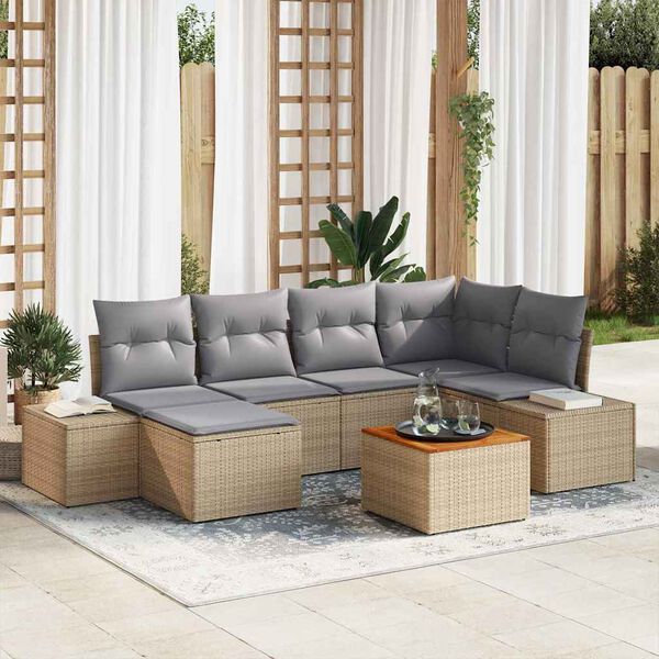 vidaXL Gartensofa-set mit Kissen 7 pcs Beige Poly-Rattan