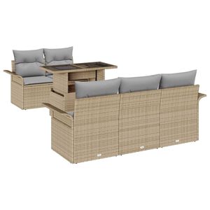 vidaXL Gartensofa-set mit Kissen mit Speicher 6 pcs Beige Poly Rattan