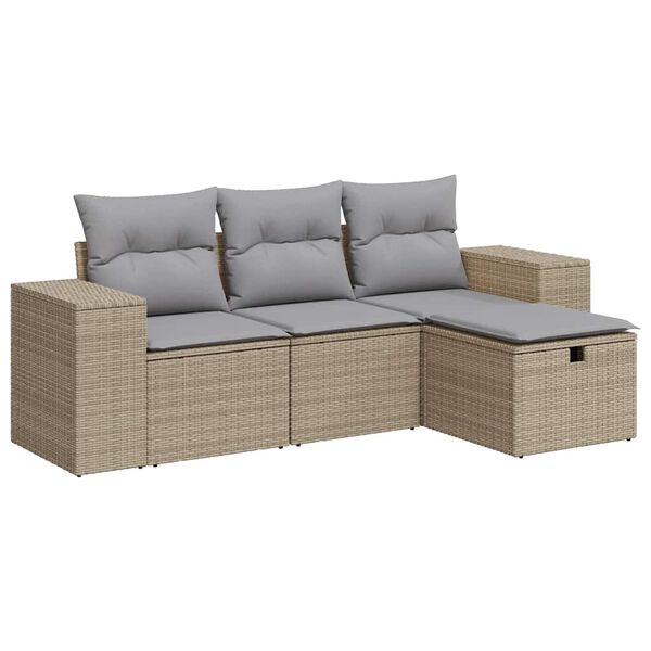 vidaXL 4-tlg. Garten-Sofagarnitur mit Kissen Beige Poly Rattan