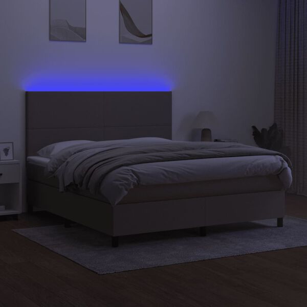 vidaXL Boxspringbett mit Matratze & LED Taupe 180x200 cm Stoff