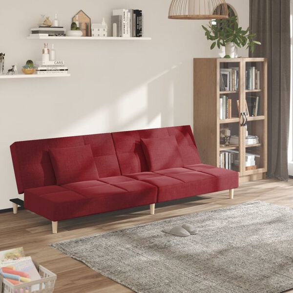 vidaXL Schlafsofa 2-Sitzer mit 2 Kissen Weinrot Stoff