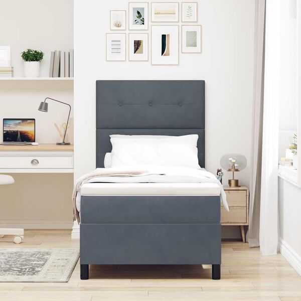 vidaXL Boxspringbett mit Matratze Dunkelgrau 100 x 200 cm Samt