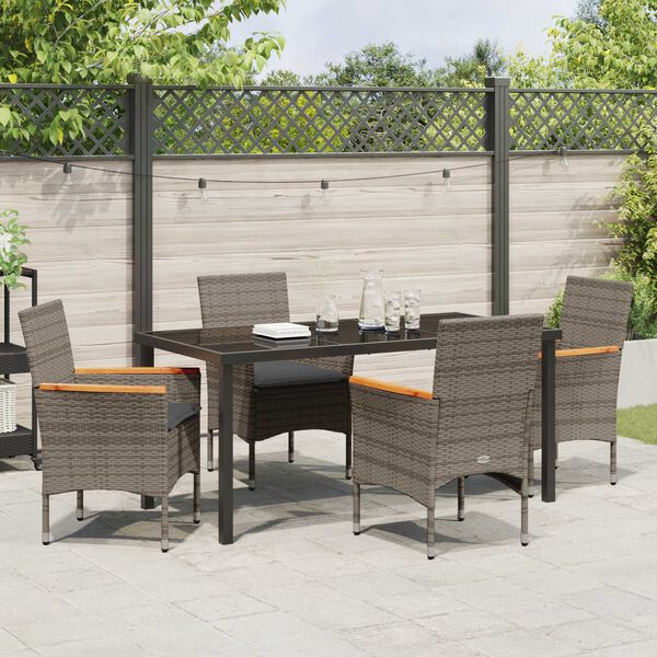 vidaXL Garten Essgruppe mit Kissen 5 pcs Grau Poly-Rattan