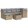 vidaXL 7-tlg. Garten-Sofagarnitur mit Kissen Beige Poly Rattan
