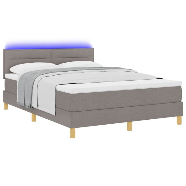 vidaXL LED Boxspringbett mit Matratze mit LED Taupe 140 x 200 cm Stoff