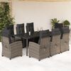 vidaXL 9-tlg. Garten-Essgruppe mit Kissen Grau Poly Rattan
