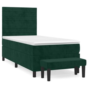 vidaXL Boxspringbett mit Matratze Dunkelgr&uuml;n 90x200 cm Samt