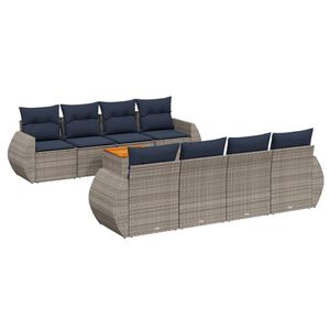 vidaXL 9-teiliges Gartensofa-Set mit Kissen, grau, Polyrattan