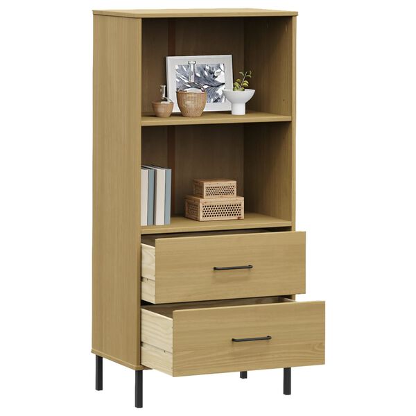 vidaXL B&uuml;cherregal OSLO 2 Schubladen Braun 60x35x128,5 cm Massivholz