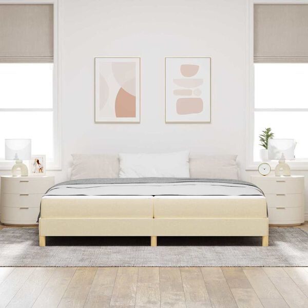 vidaXL Boxspringbett mit Matratze Creme 200 x 200 cm Stoff