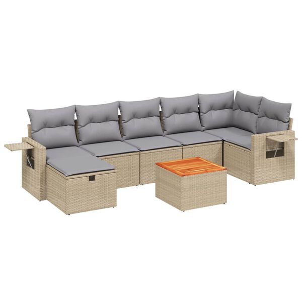 vidaXL 8-tlg. Garten-Sofagarnitur mit Kissen Beige Poly Rattan