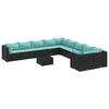 vidaXL 11-tlg. Garten-Sofagarnitur mit Kissen Schwarz Poly Rattan