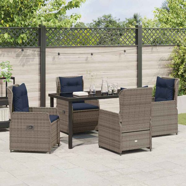 vidaXL Garten Essgruppe 5 pcs Grau Poly Rattan