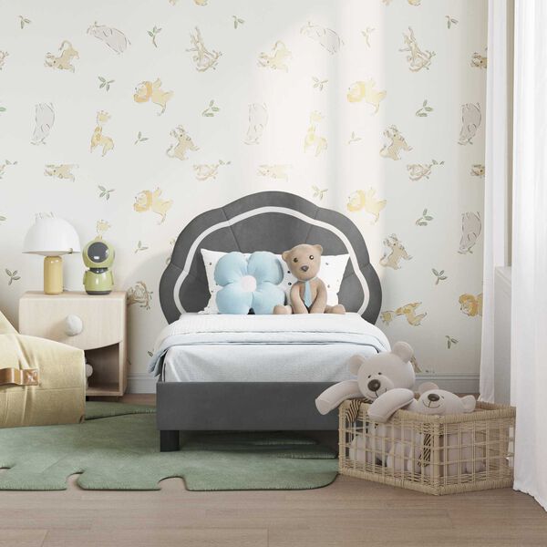 vidaXL Kinderbettgestell mit Kopfteil Dunkelgrau 70 x 140 cm Samt