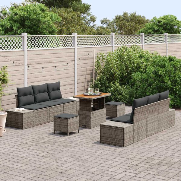 vidaXL Gartensofa-set mit Kissen 9 pcs Grau Poly-Rattan